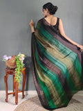 Satrani Women'S Georgette Printed & Ready To Wear Saree With Unstitched Blouse Piece (3374S365Na_Mehandi Green &Bottle Green &Bl