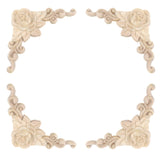 T Tulead Furniture Appliques Wooden Onlay Decorative Appliques 100x100mm Rose Pattern Unfinished Corner Onlay Pack of 4