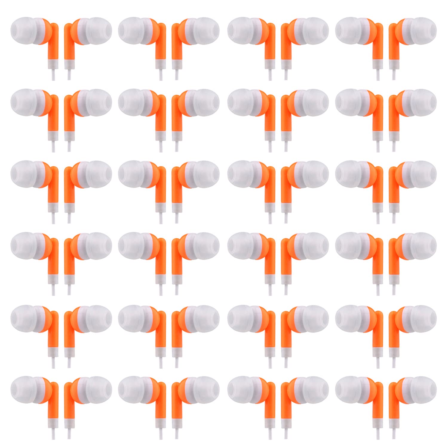 CN-Outlet Wholesale Bulk Eearbuds Headphones 100 Pack for Kids,Classroom,Labs,Students and Adults -Orange