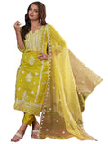 Anni Designer Women'S Rayon Blend Straight Embroidered Kurta With Pant & Dupatta (Carlton Lemon-Vks07_Xl_Lemon_X-Large),Lemon,XL