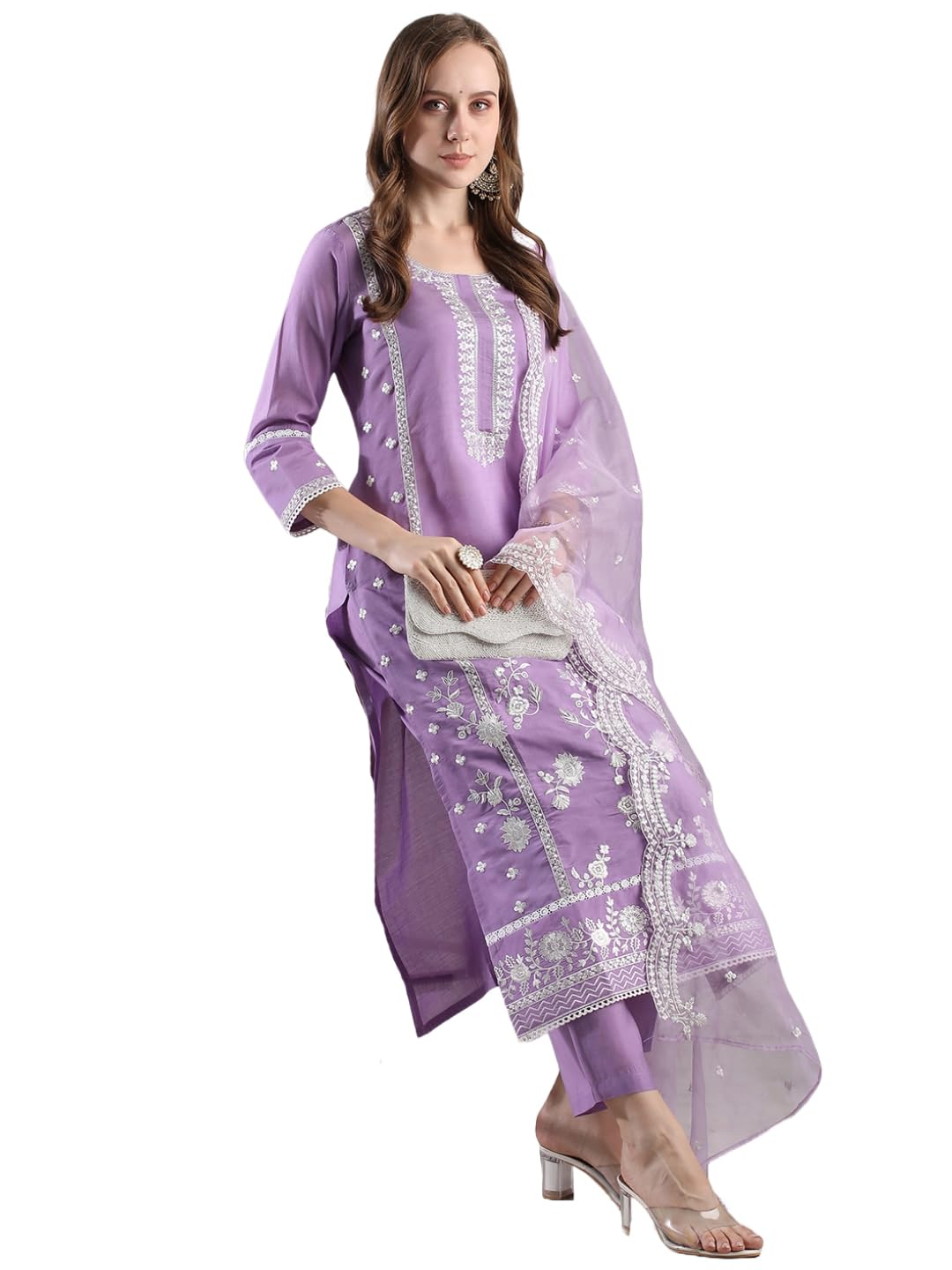 Gosriki Women'S Rayon Blend Straight Embroidered Kurta With Pant & Dupatta (Rosewood Purple-Vks02-Gs_Xl_Purple_X-Large),Purple,,B0DJWHFHB7