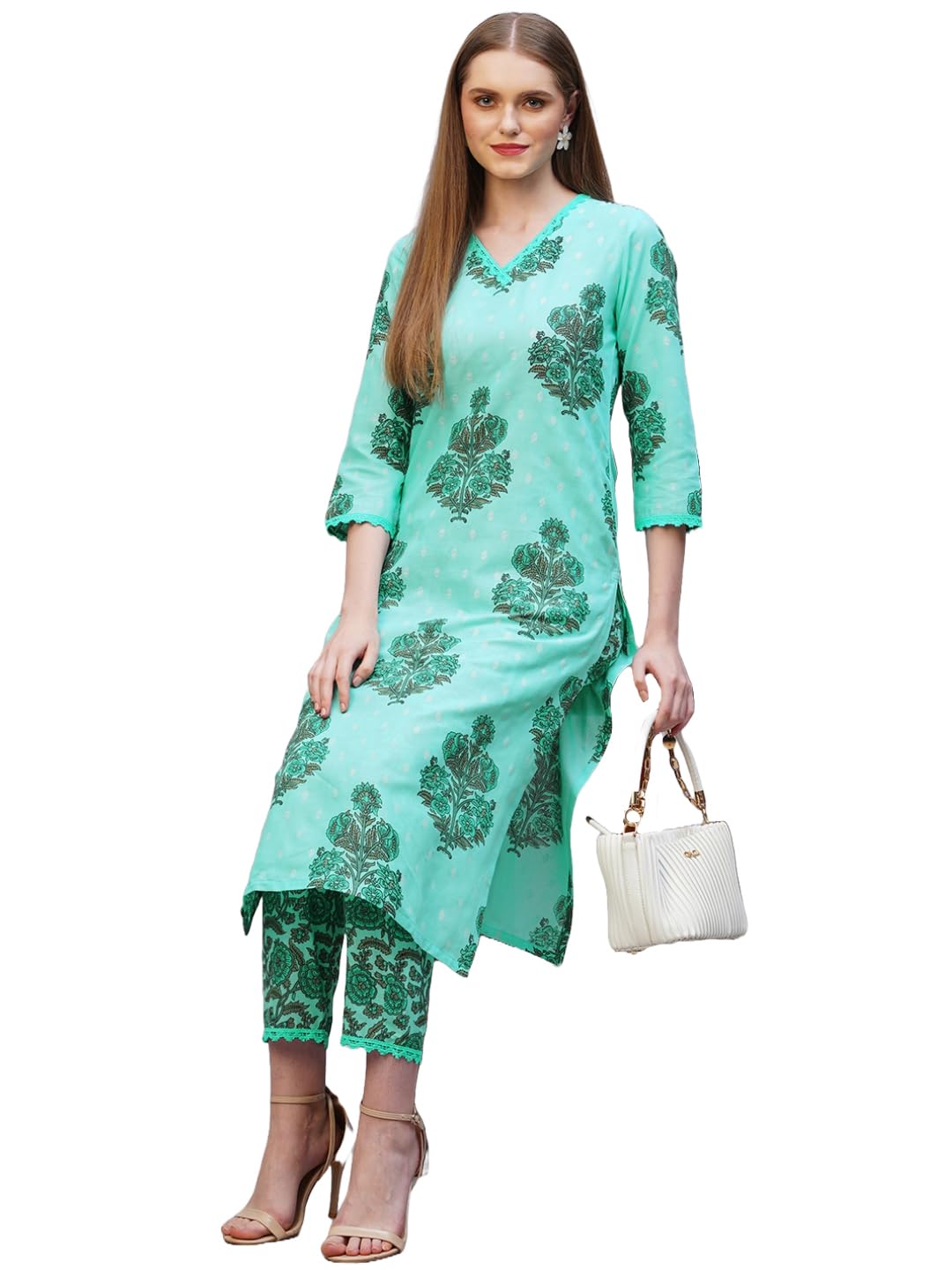 Gosriki Women'S Rayon Blend Straight Printed Kurta With Pant (Cheer Green-Nw-Gs_Xl_Green_X-Large),Green,,B0CYH3LWS1
