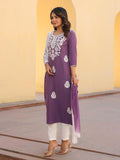 Gosriki Women'S Rayon Blend Embroidered Straight Kurta With Pant & Dupatta (Vimurat Purple-Gs_S_Purple_Small),Purple,,B0CYH7CS75