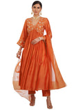Anni Designer Women'S Rayon Blend Anarkali Embroidered Kurta With Pant & Dupatta (Kanakam Orange_3Xl_Orange_Xxx-Large),Orange,3XL