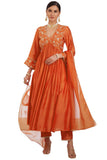 Gosriki Women'S Cotton Blend Anarkali Embroidered Kurta With Pant & Dupatta (Kanakam Orange-Gs_S_Orange_Small),Orange,,B0DKX7SXTF