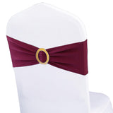 WENSINL Pack of 50 Spandex Dark Burgundy Chair Sashes with Gold Buckles, Stretch Chair Bands Bows for Wedding Party Baby Shower 