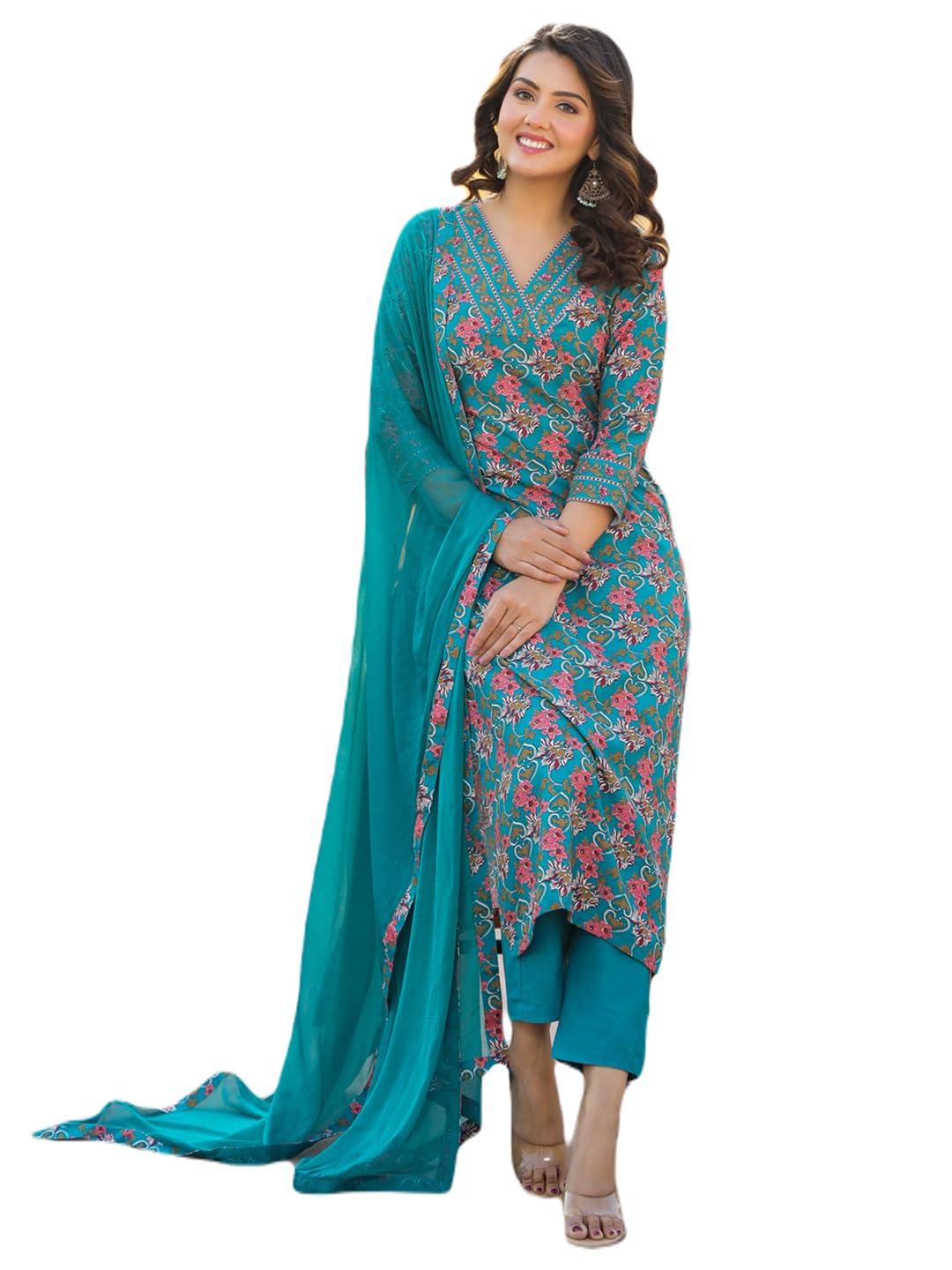 Gosriki Women'S Rayon Blend Printed Straight Kurta With Pant & Dupatta (Shaniya Green-Njw-Gs_5Xl_Green_Xxxxx-Large),Green,5,B0CYGJBR1B