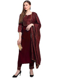 Gosriki Women'S Cotton Straight Kurta With Pant & Dupatta (Chhavi-Wine_L-Go_Purple_Large),Purple,,B09NVNHRP9