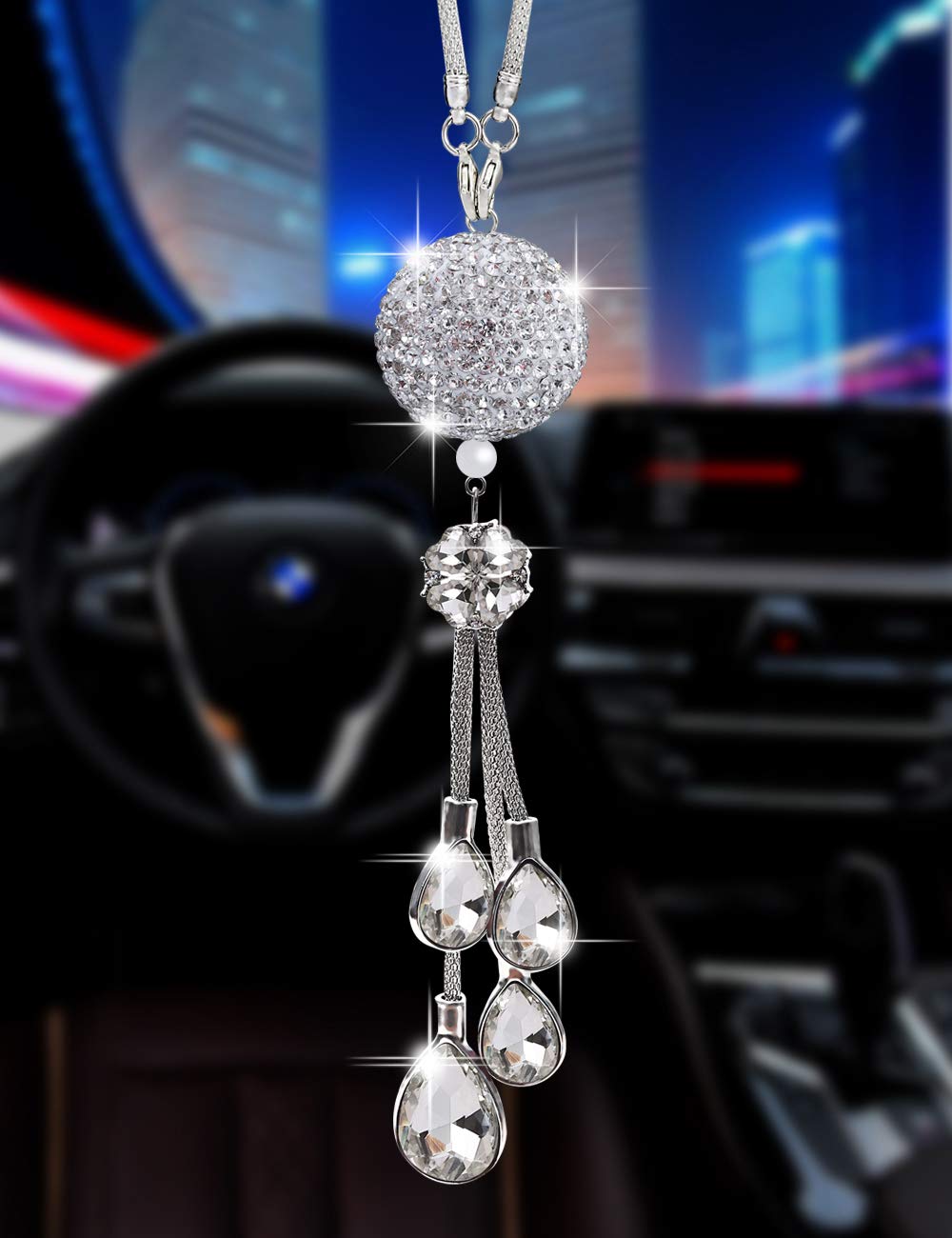 Bling Car Accessories For Women And Man,Cute Decor Women,Lucky Crystal Sun Catcher Ornament,Rear View Mirror Ball Charm (30 Mm C