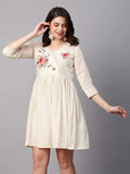 Gosriki Women'S Pure Cotton Flounce Sleeve Embroidery Ruffle Smock Dress (Uljhan-Dress-Cream_M-Gs_Cream_Medium),Cream,,B0BSH7X8PC