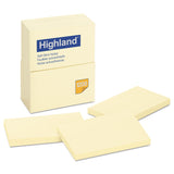 Highland 6559YW SelfStick Notes, 3 x 5, Yellow, 100Sheet, 12/Pack