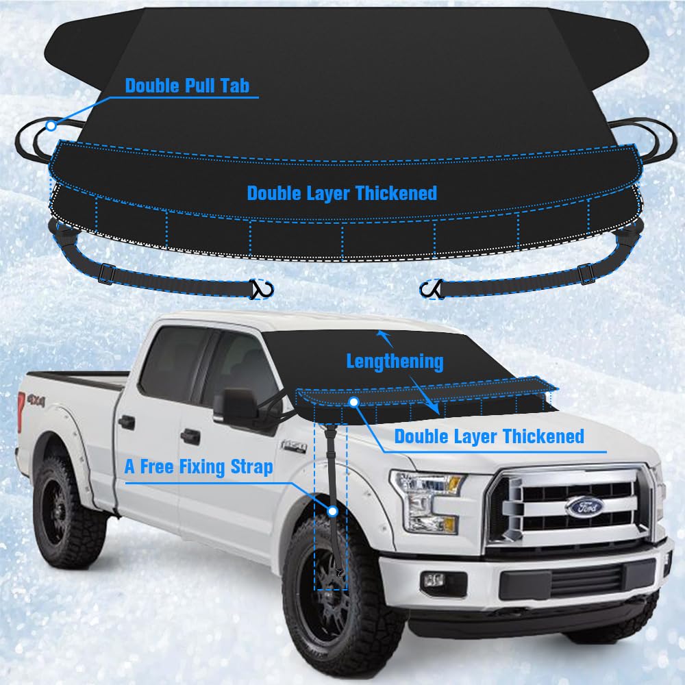Sunny color Extra Large Windshield Cover for Ice and Snow, Upgraded Thicken Oxford Car Windshield Cover Best for Ice, Frost & Sn