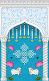 S2S Stylish Traditional 2 Dhenu with Flowers Backdrop Cloth | for Pooja Decoration Traditional Background Curtain Cloth | 8 Feet