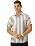 Thomas Scott Mens | Stripes | Half Sleeves | Slim Fit | Linen Blend | Spread Collar | Casual Shirt, Black, S