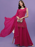 Wedani Georgette Embroidered Sequins Kurta Set With Duptta For Women (In Alpha M Regular Pink),PINK,M,Georgette,A-Line,