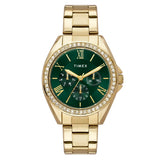 Timex Analog Watch For Woman With Green Round Dial & Gold Stainless Steel Bracelet Band Water Resistant Women'S Wrist Watches - 