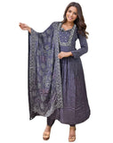 Anni Designer Women'S Rayon Blend Anarkali Embroidered Kurta With Pant & Dupatta (Anandhi Purple_Xxl_Purple_Xx-Large),Purple,2XL