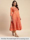Rangita Orange Cotton Calf Length Embroidered Flared Kurti For Women | Kurta For Women_L