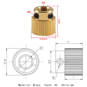 15pcs Extruder Wheel 40 Teeth Gear Brass Extruder Wheel Gear 3D Printer Parts Compatible with CR-10, CR-10S, S4, S5, Ender 3, En