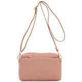 FashionPuzzle Triple Zip Small Crossbody Bag (Dusty Pink)