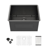 Kichae 24 Laundry Sink Undermount - 24  x19 Black Undermount Utility Sink 13 Deep Stainless Steel 16 Gauge Single Bowl Under Co