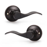 KNOBWELL 2 Set Bronze Door Knobs Interior Single Side Wave Door Handles for Closet/French Doors(2 Left + 2 Right)