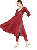 Ziyaa Women'S Maroon Chinon Flared Kurta And Pant Set(Zikuch3664Andpa-Xxl)