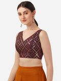 Oomph! Women'S Indian Ethnic Wear Designer Zari Work V Neck Sleeveless Purple Blouse For Saree Or Lehnga And Blousepalazzos Or Skirts For A Fusion Twist. Aubergine Purple Xl