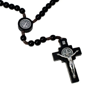Alexander Castle Our Father Solid Wooden Rosary Beads (Handmade - Brazilian Walnut) with St Benedict Junction - Comes in Velour 