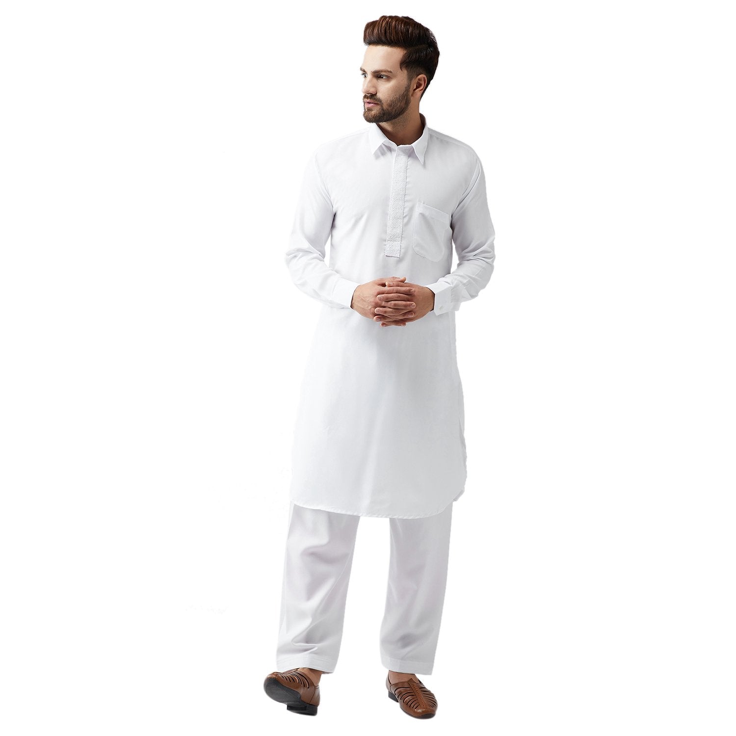 Sojanya (Since 1958 Men'S White Cotton Kurta Pathani Set Size L