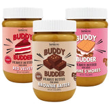 BUDDY BUDDER Red Velvet + Brownie Butter + Gimme S'Mores, 100% Natural Dog Peanut Butter, Healthy Dog Treat, Made in USA (Set of