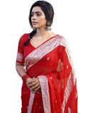 Shiv Textiles Womens Cotton Banarasi Silk Saree With Unstitched Blouse (Pink)