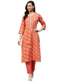 Anni Designer Women'S Cotton Blend Printed Straight Kurta With Pant (Vadidev Orange_Xxl_Orange_Xx-Large),Orange,2XL
