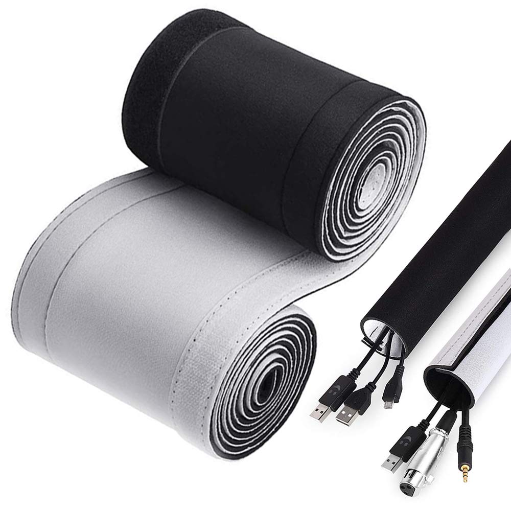 120 Neoprene Cable Management Organizer, Reversible Flexible Cuttable DIY Hole Cord Hider Cover Sleeve for Office TV Computer 