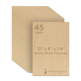 Baltic Birch Plywood, 6 mm 1/4 x 12 x 8 Inch Craft Wood, Pack of 45 B/BB Grade Baltic Birch Sheets, Perfect for Laser, CNC Cutti