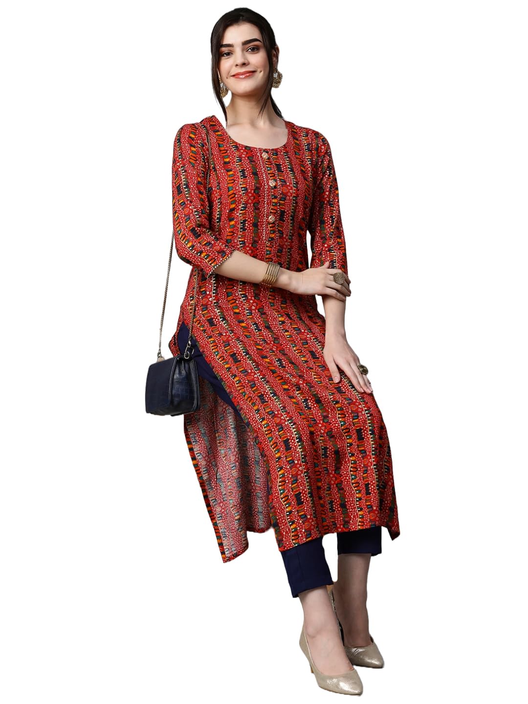 Gosriki Women'S Cotton Blend Straight Printed Kurta With Pant Set (Parjapati Red-Gs_S_Red_Small),Red,,B0CJJZC565