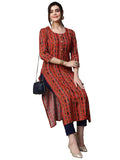 Gosriki Women'S Cotton Blend Straight Printed Kurta With Pant Set (Parjapati Red-Gs_Xxl_Red_Xx-Large),Red,2,B0CJJXZGBX