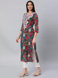 Anni Designer Women'S Printed Georgette Straight Chikankari Embroidered Kurta (Rama-Chikan_S_Rama_Small),Rama Multi,S,Georgette,Regular,kurta