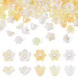 Magibeads 180Pcs Acrylic Flower Beads Caps for Jewelry Making Yellow Theme AB Color Plated Floral Spacer Bead Bell Trumpet Lily 