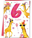 FANCYLUCKY Funny 6th Birthday Card for Girls Kids, Bday Gift for 6 Year Old Girl, Giraffe Sixth Birthday Decorations for Daughte