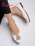 Shoetopia Oversized Bow Detailed White Bellies For Girls-Eu40,Bronze,7,B0D5HGJDCJ