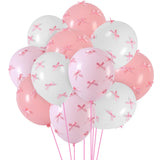Gejoy Pink Bow Party 24 Pack 12 Balloons with 200 Pcs Bow Pink White Balloons Decor for Coquette Birthday Bachelorette Baby Show