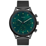Timex Analog Watch For Man With Green Round Dial & Black Stainless Steel Mesh Bracelet Band Water Resistant Men'S Wrist Watches 