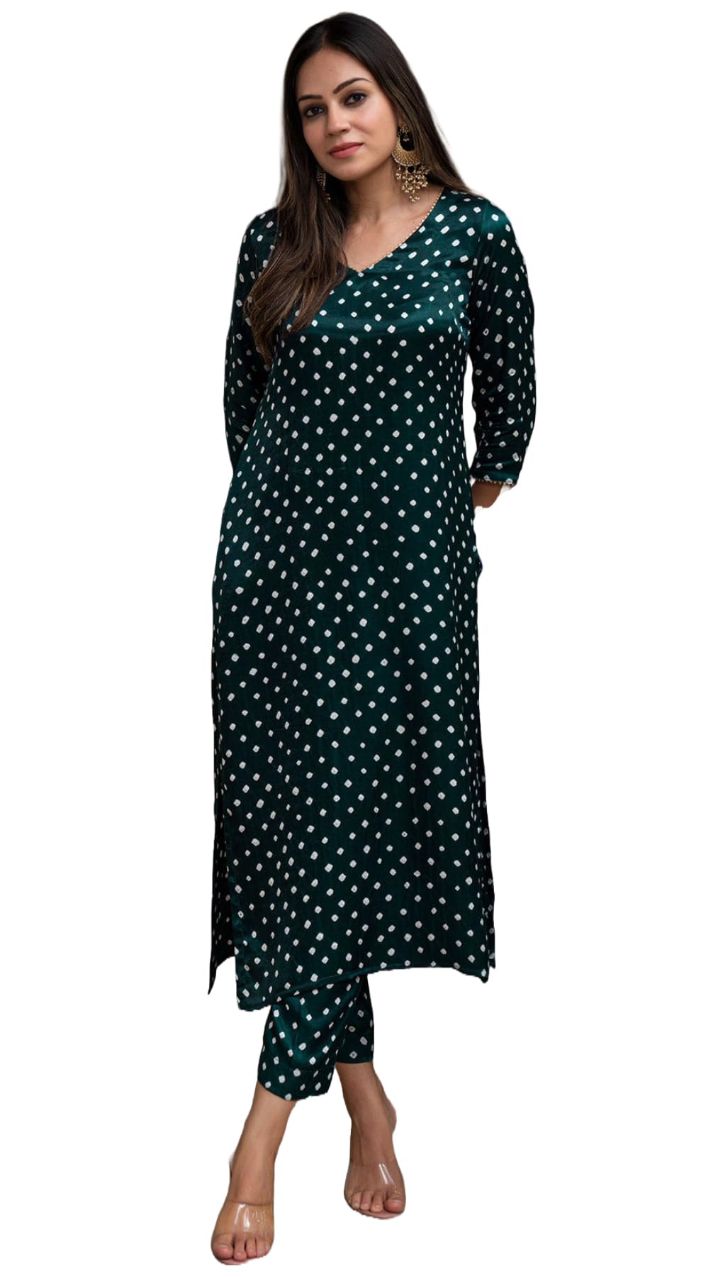 Gosriki Women'S Rayon Blend Straight Bandhani Printed Kurta With Pant (Prantika Green-Gs_L_Green_Large),Green,,B0DP2CG2F5