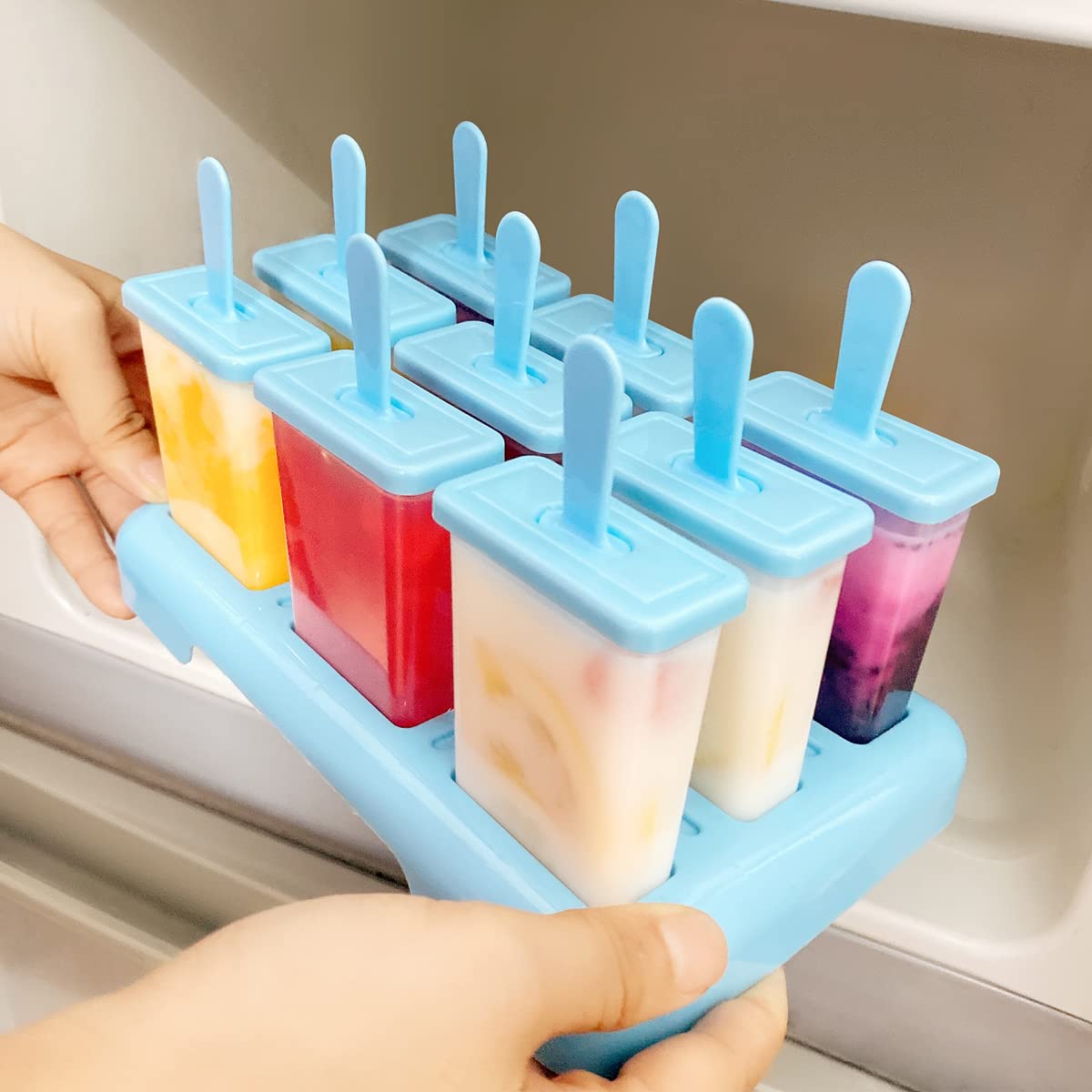 Alinana 9 Cavities Popsicles Molds, Without BPA Popsicle Molds with Built-in Popsicle Stick, DIY Popsicle Molds with Cleaning Br