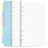 A5 Refill Paper, Planner Inserts for A5 Binder Budget Planner Journals Notebook, 6 Ring Loose Leaf Lined Paper with Binder Divid