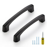 Ravinte Decor 10 Pack Kitchen Cabinet Handles 3-3/4 Inch Hole Center Drawer Pulls Curved, Black Cabinet Pulls for Dresser and Dr
