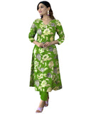 Anni Designer Women'S Cotton Blend Straight Printed Kurta With Pant (Dhun Green_Xxl_Green_Xx-Large),Green,2XL