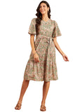 Modeve Women Paisley Print Beige Dress_Medium