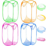 Qtopun Mesh Popup Laundry Hamper, 4 Pack Foldable Portable Dirty Clothes Basket for Bedroom, Kids Room, College Dormitory and Tr